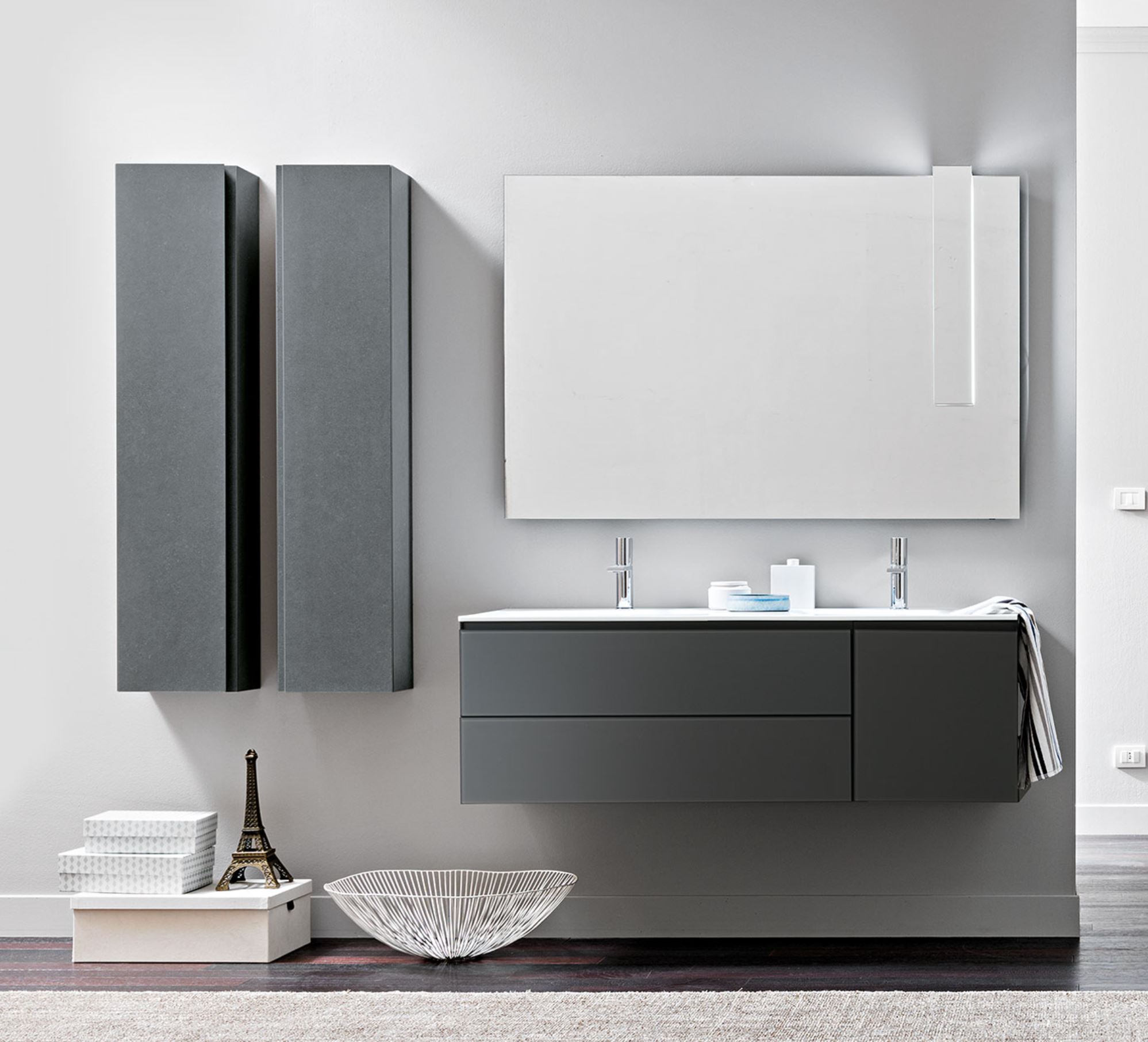 Bathroom with floating shelves
